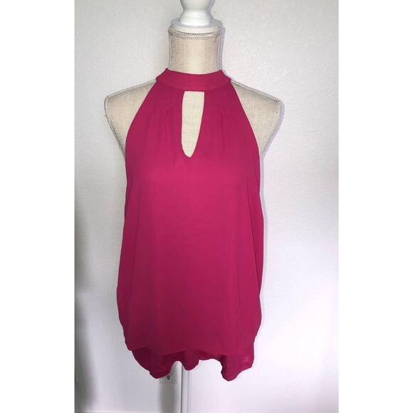 Bar III Fuscia Chocker Neck Keyhole Vented Blouse - L - Picture 2 of 5